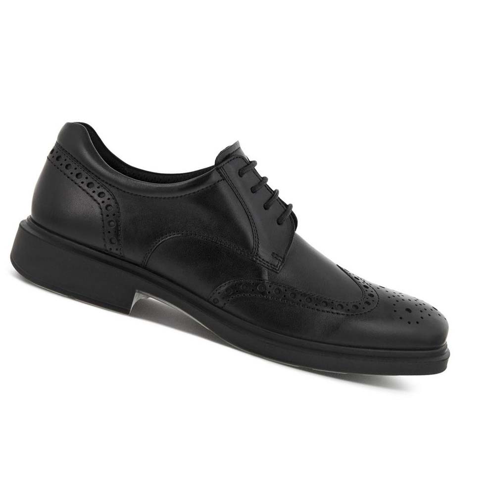 Men\'s Ecco Helsinki 2.0 Wing Tip Tie Dress Shoes Black | USA 517HAP